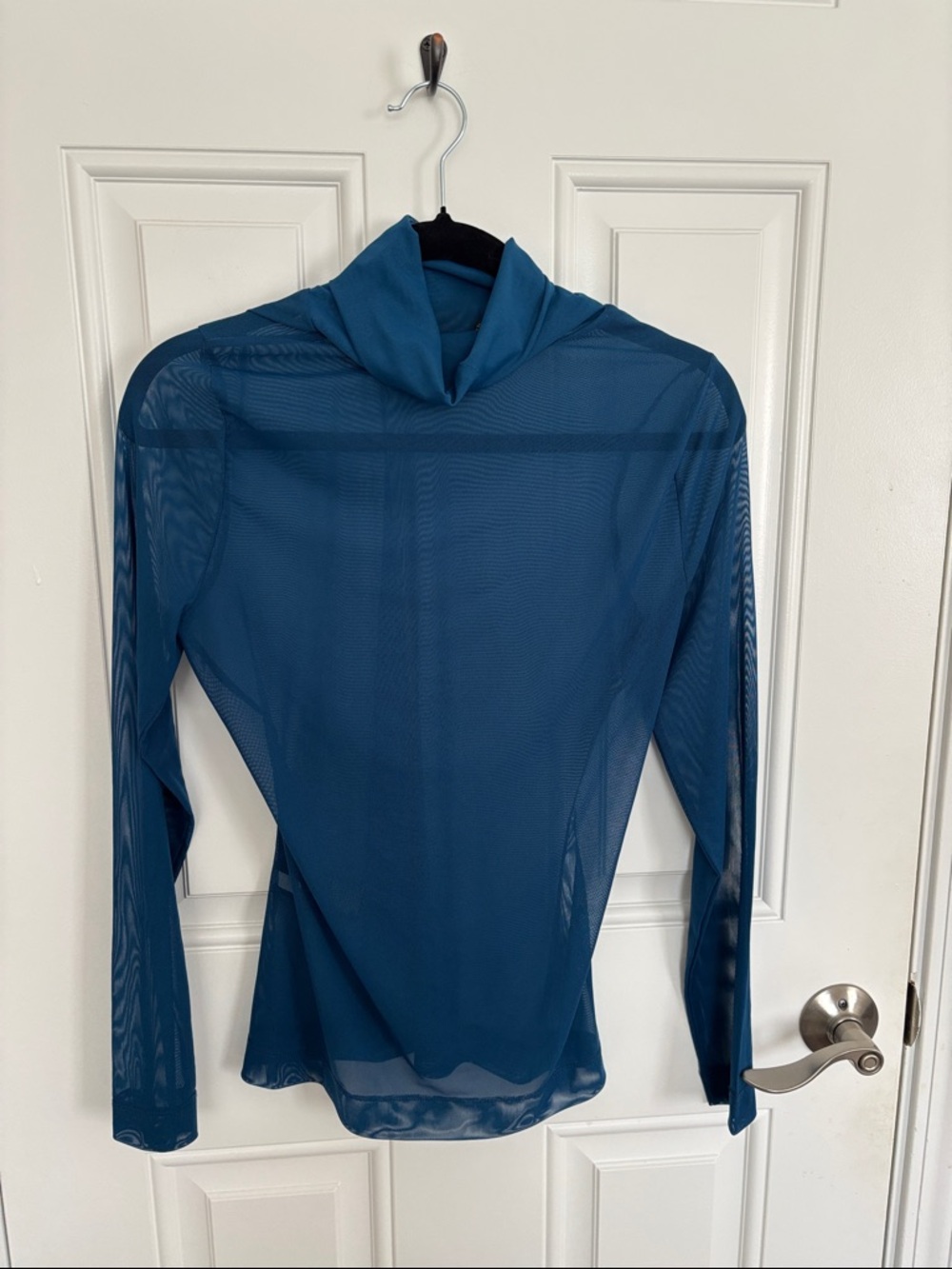 White House Black Market Teal Sheer Long-Sleeve Turtleneck
